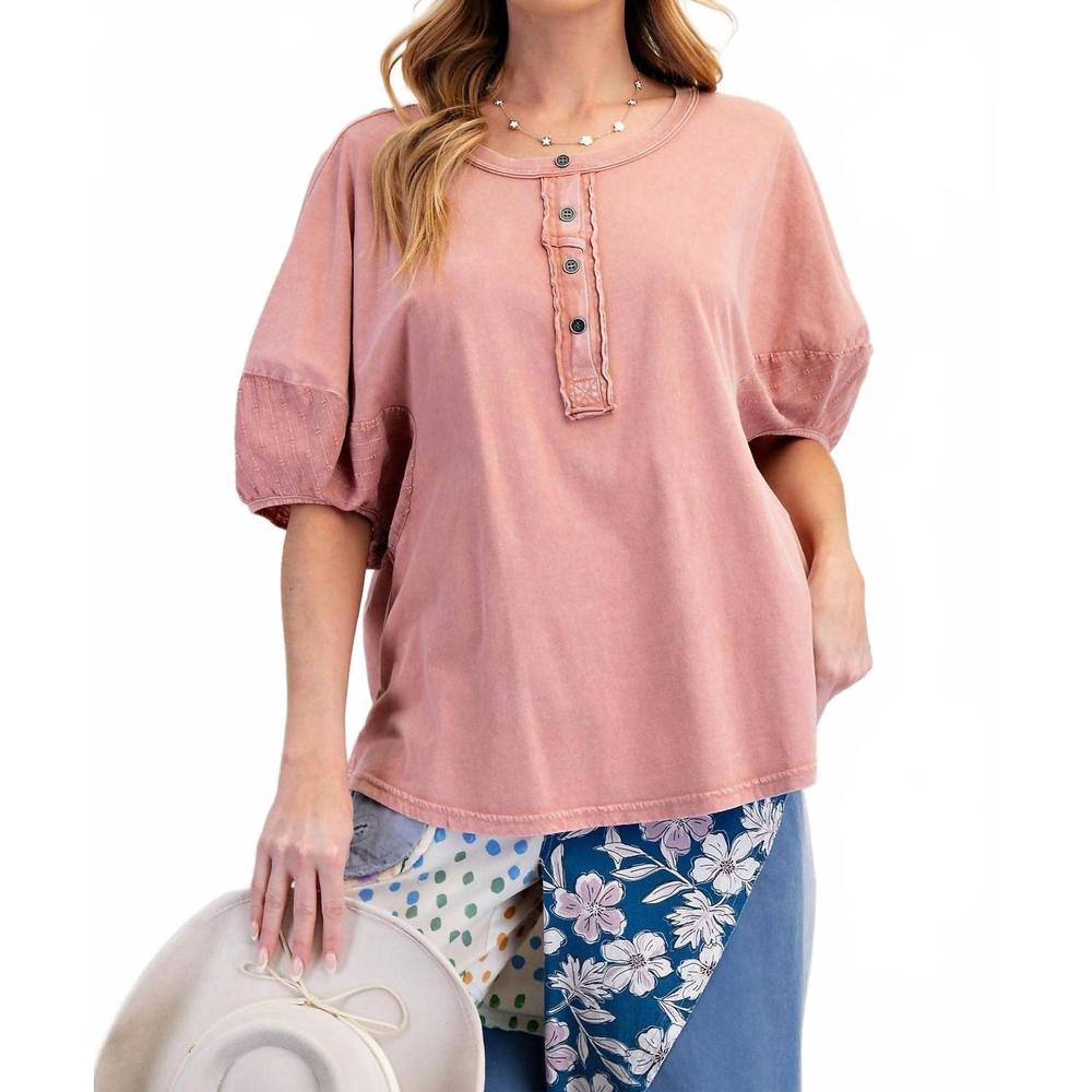 NEW EASEL cotton lace knit top in pink